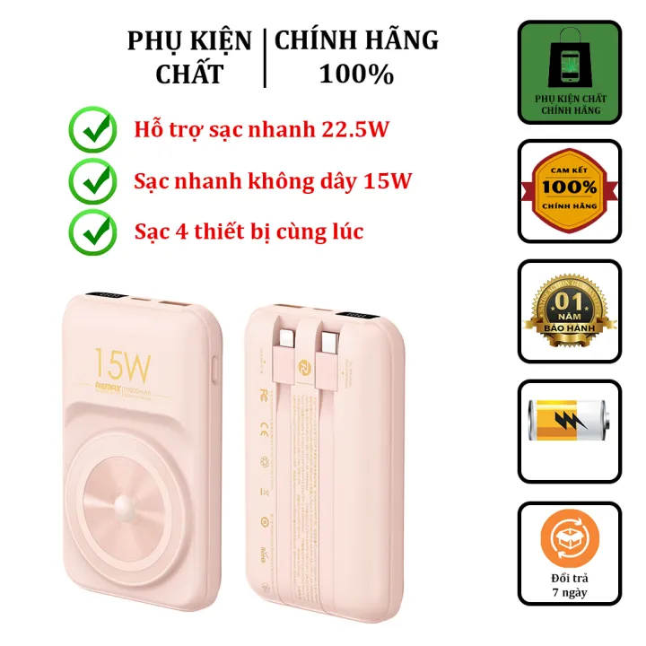 Sạc dự phòng 10000mAh không dây Remax RPP 281 cao cấp - Hàng Chính Hãng Bảo Hành 12 tháng.