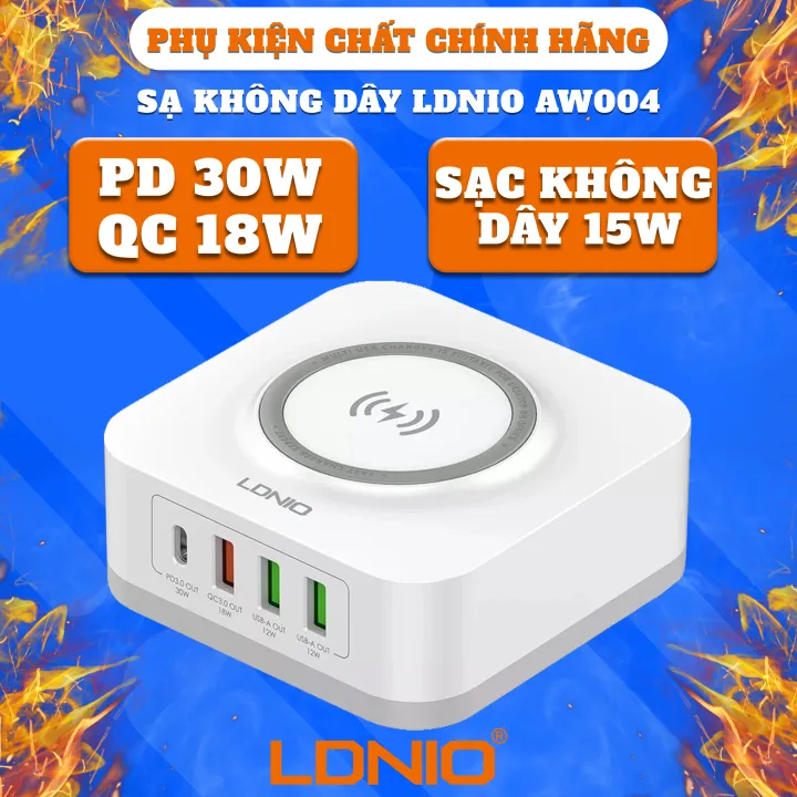Bộ Sạc Không Dây 32W L.DNIO AW004 Đa Năng 3 Cổng USB Sạc Nhanh 15W-QC-3.0-18W, 1 Cổng Sạc PD 30W Bảo Hành 12 Tháng.